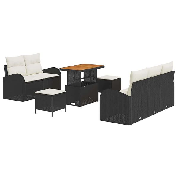 vidaXL Ensemble de canap&eacute; de jardin avec coussin 8 pcs Noir et Cr&egrave;me