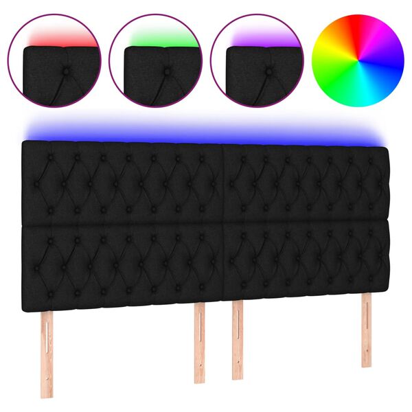 vidaXL T&ecirc;te de lit &agrave; LED Noir 200x7x118/128 cm Tissu