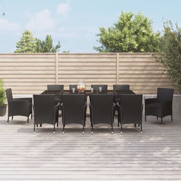 vidaXL Ensemble &agrave; manger de jardin 11 pcs coussins noir r&eacute;sine tress&eacute;e