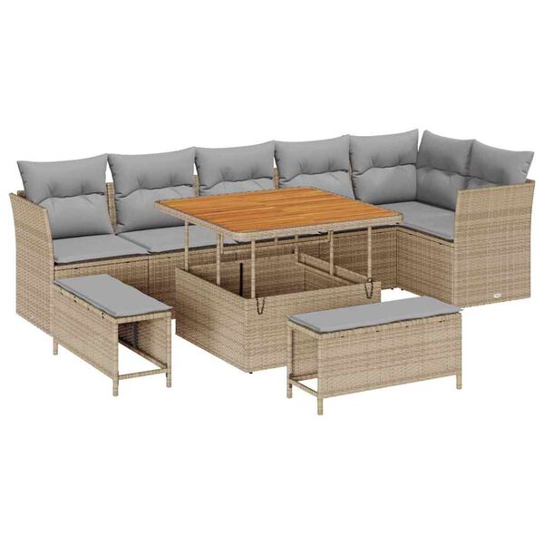vidaXL Ensemble de canap&eacute; de jardin 9 pcs Beige polyrotin
