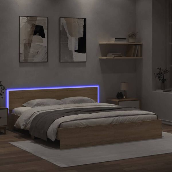 vidaXL Cadre de lit avec LED sans matelas ch&ecirc;ne sonoma 180x200 cm