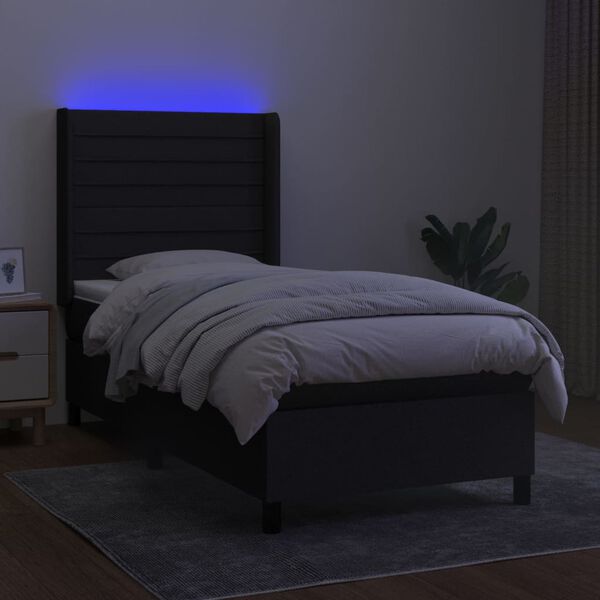 vidaXL Sommier &agrave; lattes de lit matelas et LED Noir 80x200cm Tissu