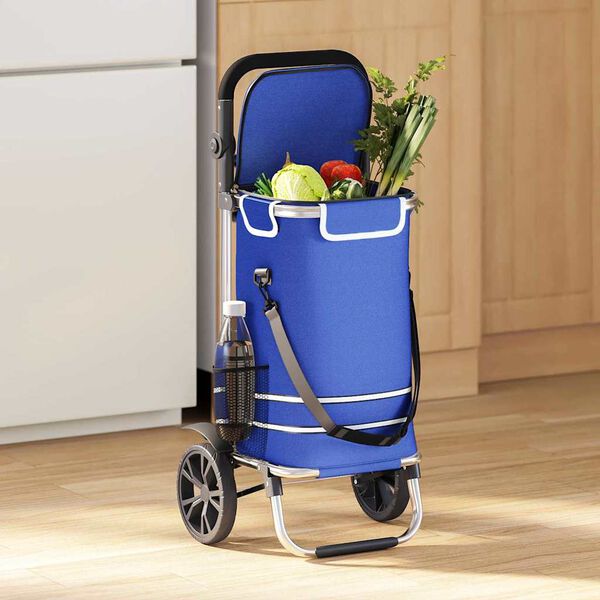 vidaXL Trolley de shopping Bleu 36,5 x 46,5 x 100,5 cm Tissu Oxford