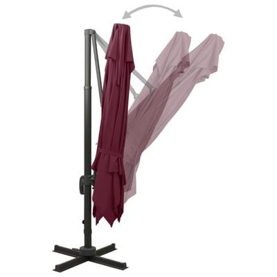 vidaXL Parasol de jardin en porte-à-faux à double toit rouge bordeaux