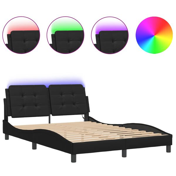 vidaXL Cadre de lit avec LED sans matelas Zadar noir 140x190 cm