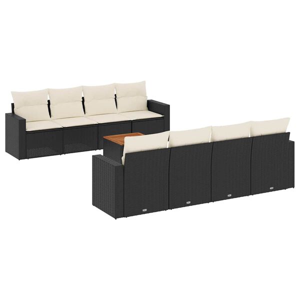 vidaXL Salon de jardin 9 pcs avec coussins noir r&eacute;sine tress&eacute;e