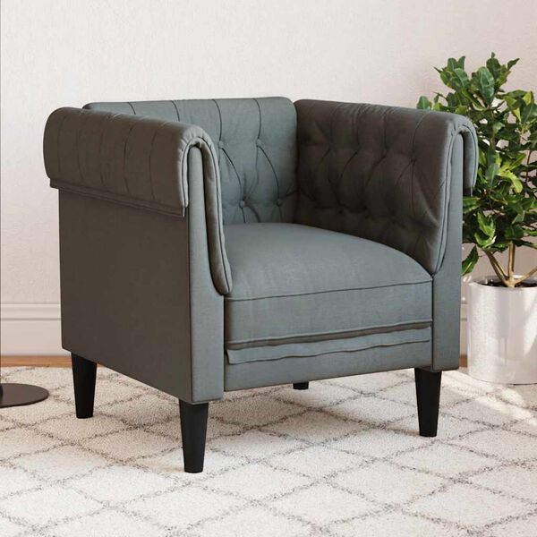 vidaXL Fauteuil Chesterfield gris fonc&eacute; tissu