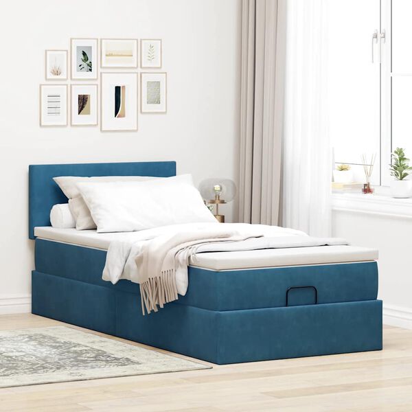 vidaXL Cadre de lit ottoman avec matelas bleu fonc&eacute; 80x200 cm velours