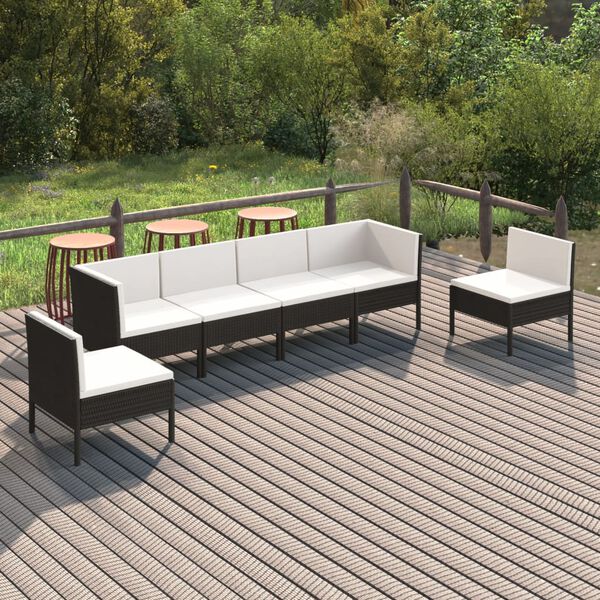 vidaXL Salon de jardin 6 pcs avec coussins r&eacute;sine tress&eacute;e noir