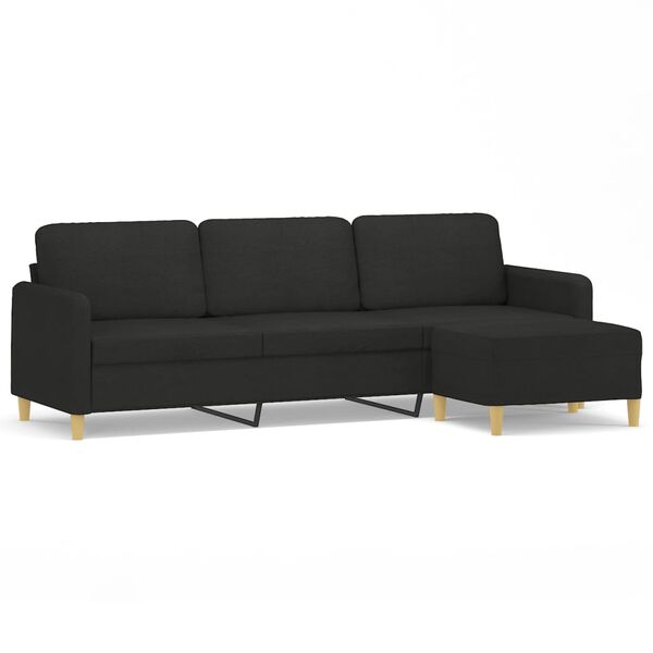 vidaXL Canap&eacute; &agrave; 3 places avec repose-pieds Noir 210 cm Tissu