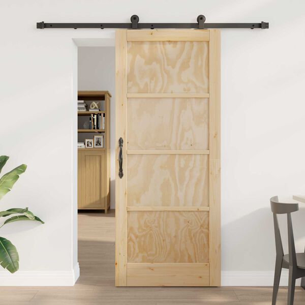 vidaXL Porte coulissante Naturel et Noir 83 x 202 cm Pin massif