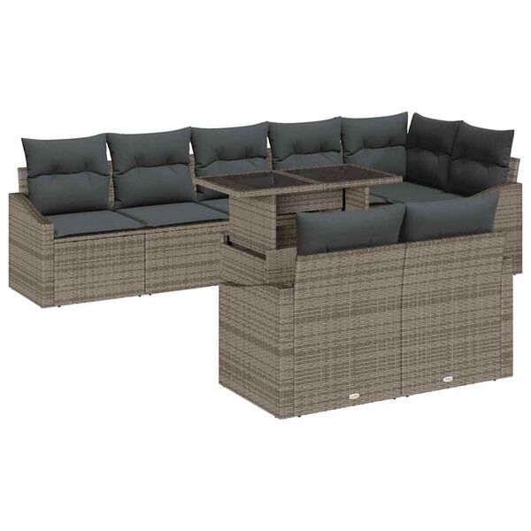 vidaXL Ensemble de canap&eacute; de jardin avec coussin 9 pcs Gris polyrotin