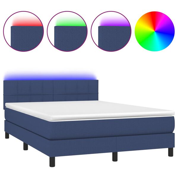vidaXL Sommier &agrave; lattes de lit avec matelas LED Bleu 140x200 cm Tissu