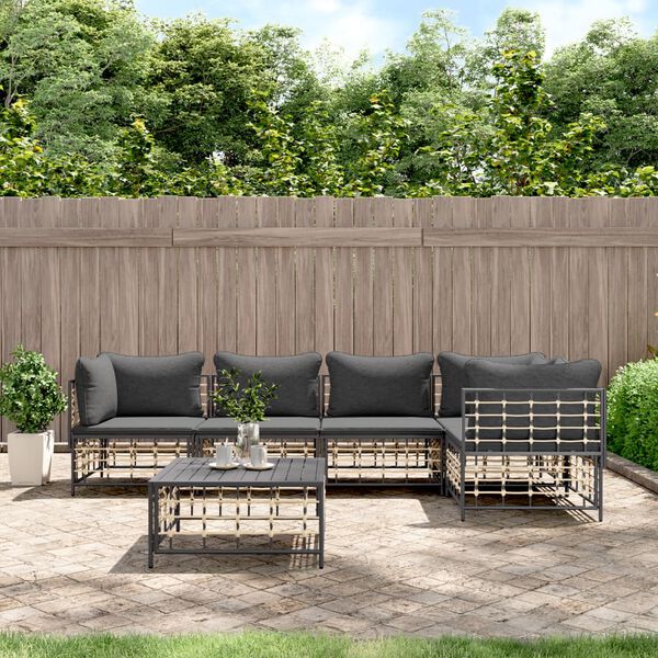 vidaXL Salon de jardin 6 pcs avec coussins anthracite résine tressée