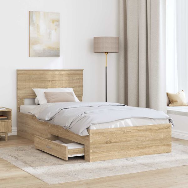 vidaXL Cadre de lit Ch&ecirc;ne Sonoma 100 x 200 cm Bois d'ing&eacute;nierie