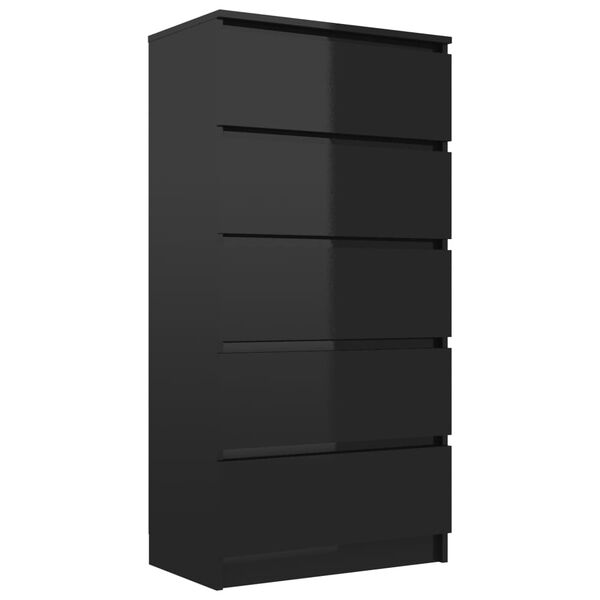 vidaXL Buffet à tiroirs Noir brillant 60x35x121 cm Bois d'ingénierie