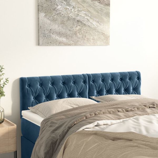 vidaXL T&ecirc;tes de lit 2 pcs Bleu fonc&eacute; 72x7x78/88 cm Velours