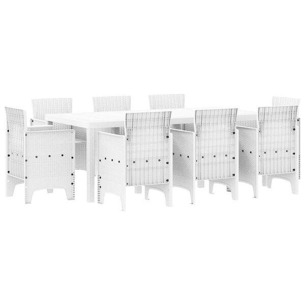 vidaXL Ensemble de salle &agrave; manger pour jardin 9 pcs Blanc Rattan Polt