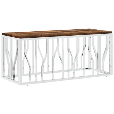 vidaXL Table basse acier inoxydable et bois massif de récupération