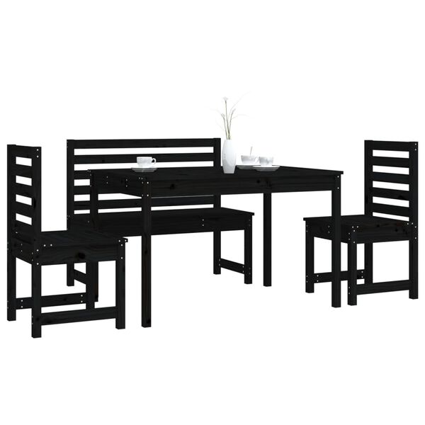 vidaXL Ensemble à manger de jardin 4 pcs noir bois massif de pin