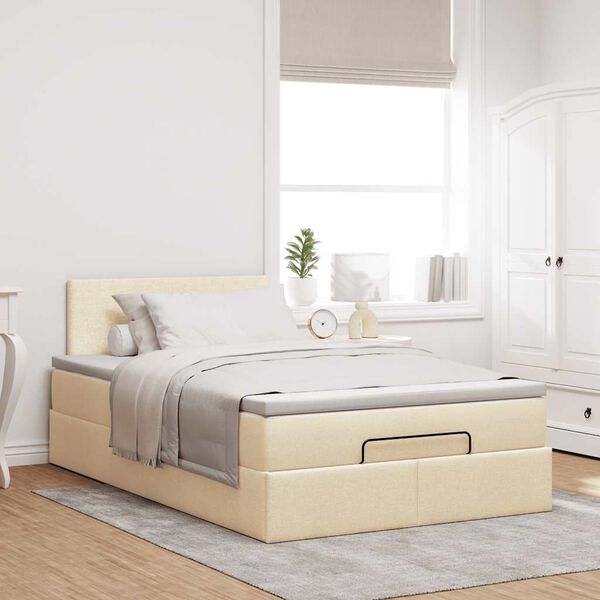 vidaXL Cadre de lit ottoman avec matelas cr&egrave;me 120x200cm tissu