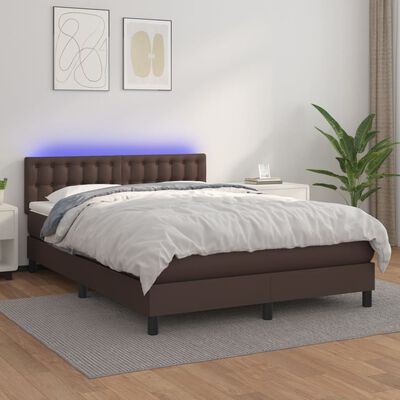 vidaXL Sommier à lattes de lit avec matelas et LED Marron 140x200cm