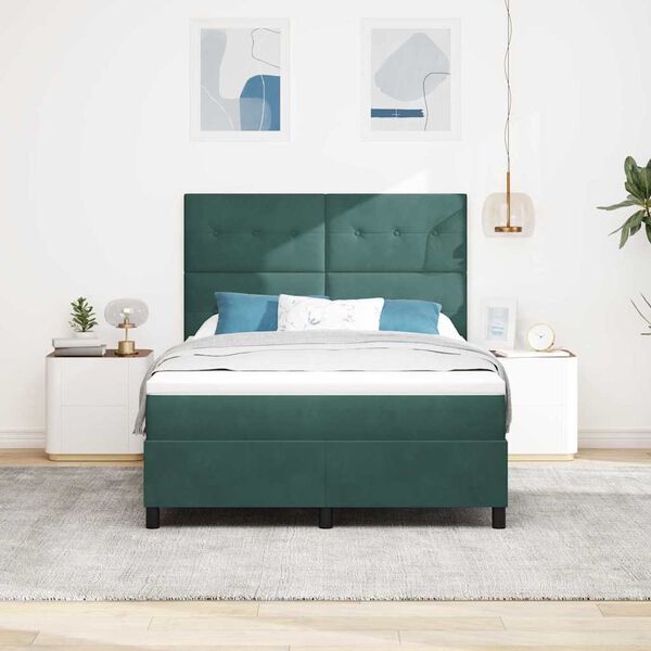 vidaXL Lit &agrave; ressort LED avec matelas Vert fonc&eacute; 140 x 190 cm tissu