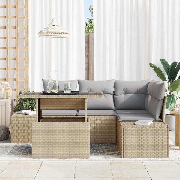 vidaXL Ensemble de canap&eacute; de jardin 5 pcs Beige et Gris clair