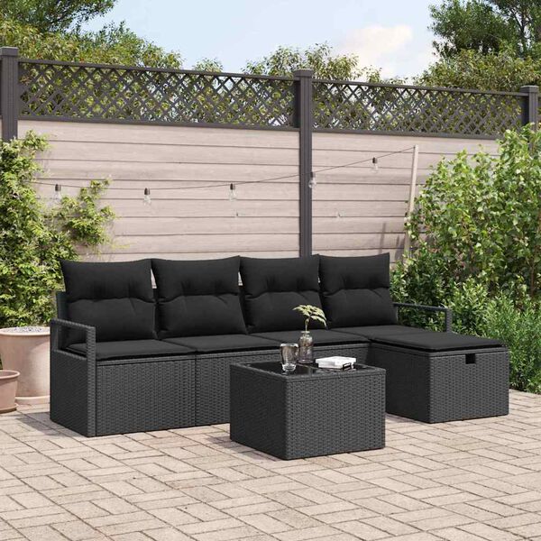 vidaXL Ensemble de canap&eacute; de jardin avec coussin 6 pcs Noir Poly rotin