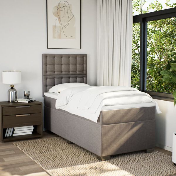 vidaXL Sommier &agrave; lattes de lit avec matelas Taupe 90x200 cm Tissu