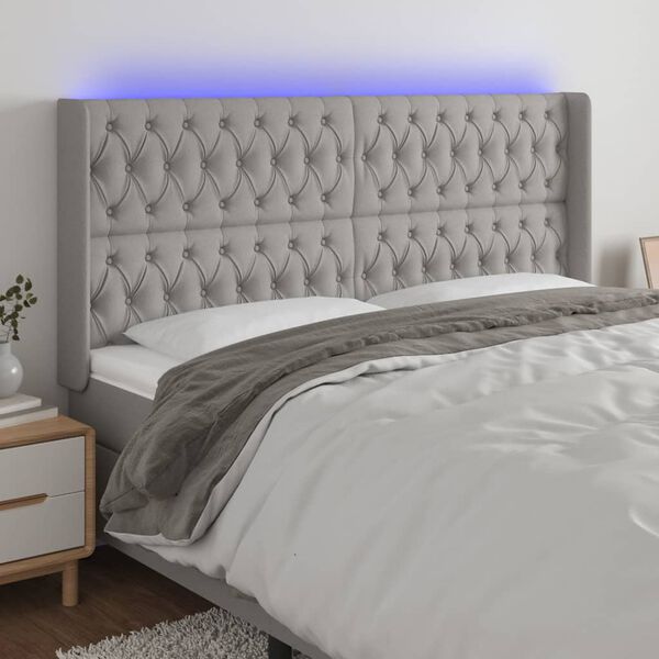 vidaXL T&ecirc;te de lit &agrave; LED Gris clair 183x16x118/128 cm Tissu
