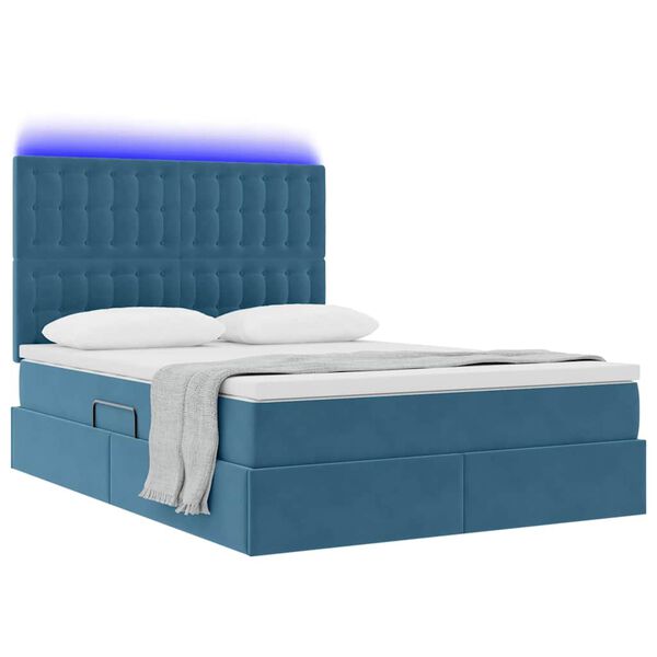 vidaXL Lit avec rangement et LED Bleu fonc&eacute; 140 x 200 cm Velours
