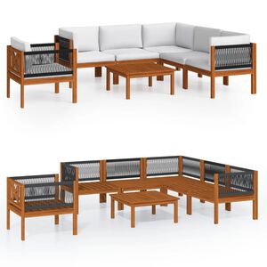 vidaXL Salon de jardin 7 pi&egrave;ces avec coussins, bois d'acacia cr&egrave;me et corde