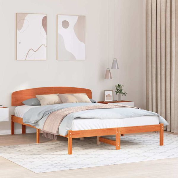 vidaXL Cadre de lit avec t&ecirc;te de lit Brun cire 150 x 200 cm Pin massif