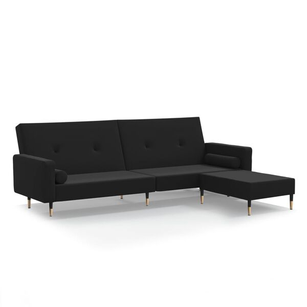 vidaXL Canap&eacute;-lit &agrave; 2 places avec repose-pied Noir Velours