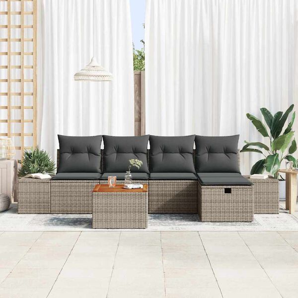vidaXL Ensemble de canap&eacute; de jardin avec coussin 6 pcs Gris polyrotin