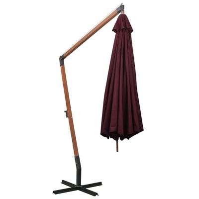 vidaXL Parasol de jardin suspendu et mât rouge bordeaux bois de sapin