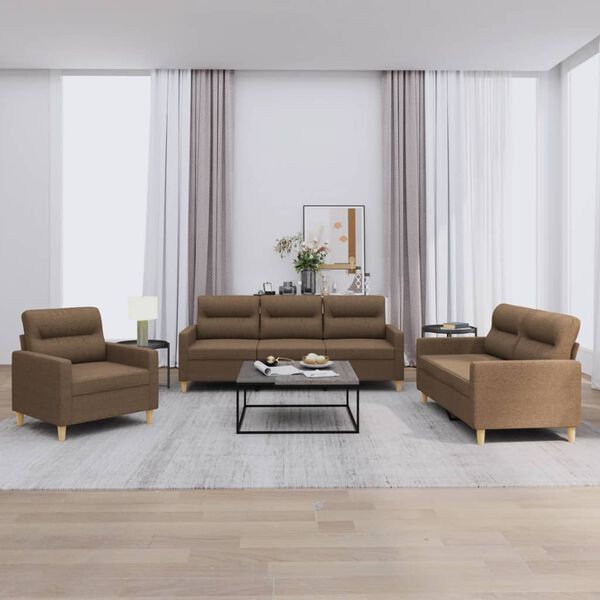 vidaXL Ensemble de canap&eacute;s 3 pcs avec coussins Marron Tissu