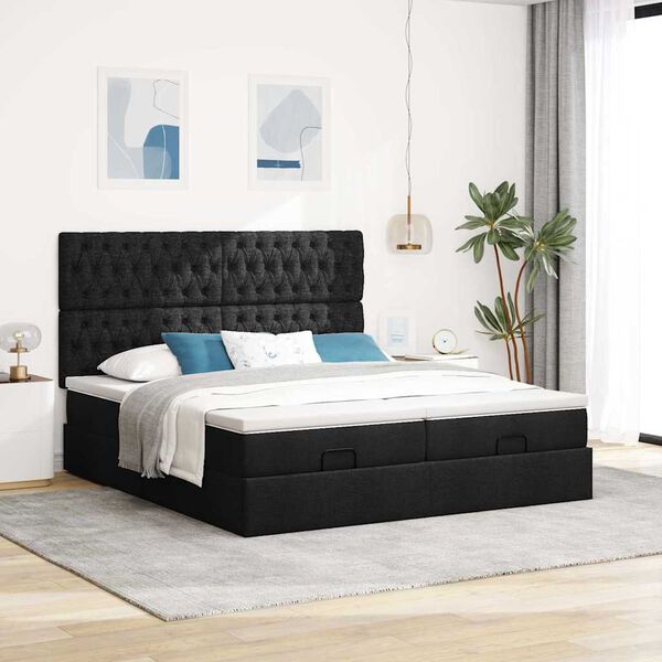 VidaXL Cadre de lit ottoman avec matelas noir 200x200cm tissu