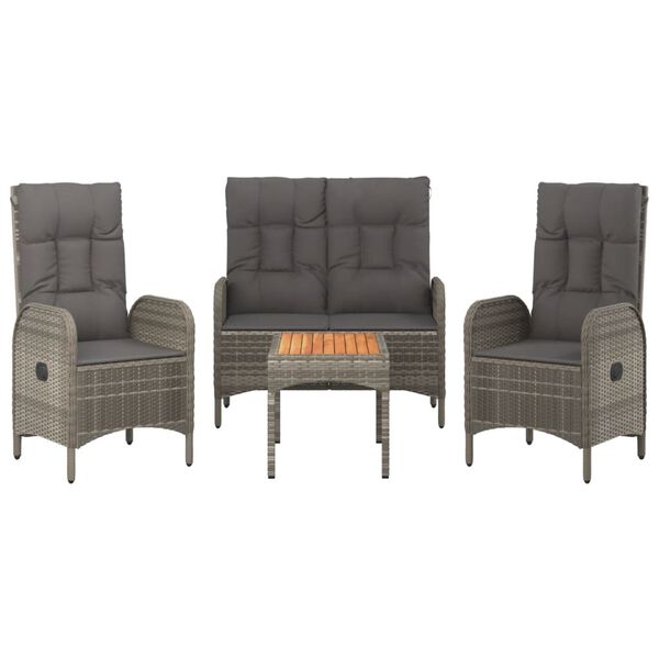 vidaXL Ensemble &agrave; manger jardin 4pcs et coussins Gris R&eacute;sine tress&eacute;e
