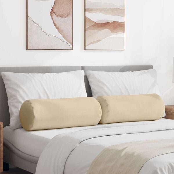 vidaXL Coussins d'accent 2 pcs Cr&egrave;me &Oslash; 25 x 70 cm Tissu en microfibre