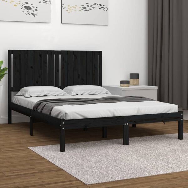 vidaXL Cadre de lit sans matelas noir 140x190 cm bois de pin massif