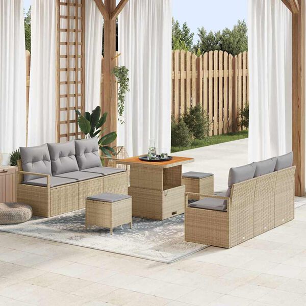 vidaXL Ensemble de canap&eacute; de jardin avec coussin 9 pcs Beige polyrotin