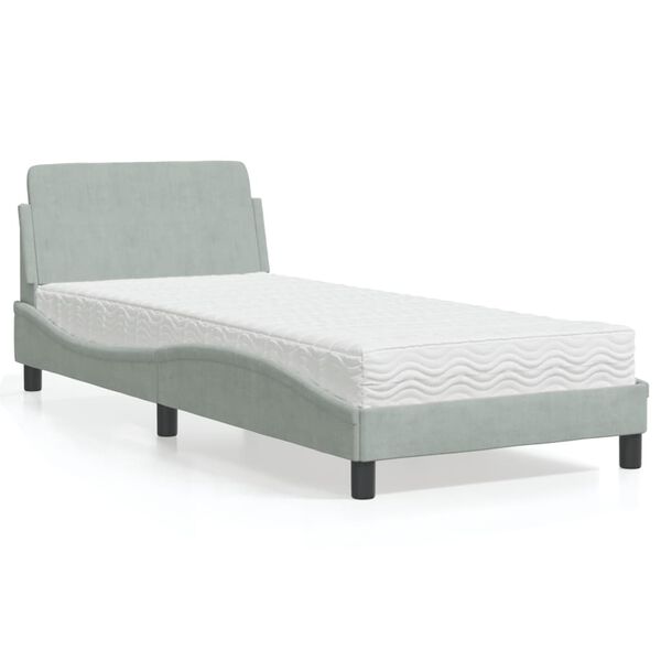 vidaXL Lit avec matelas Dover gris clair 90x190 cm velours