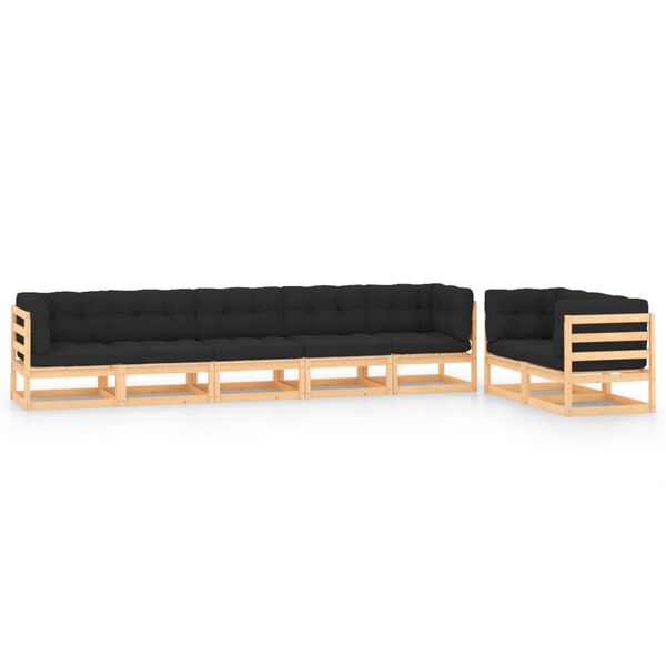 vidaXL Salon de jardin 7 pcs avec coussins anthracite Pin massif