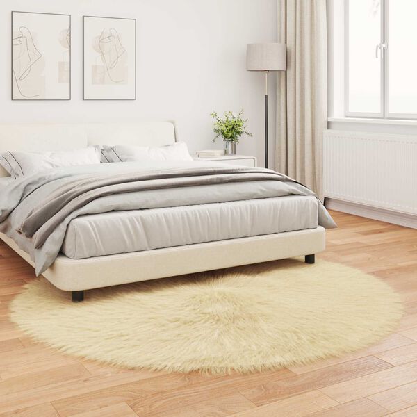 vidaXL Tapis en fausse Tafalla Cr&egrave;me &Oslash; 160 cm Polyester