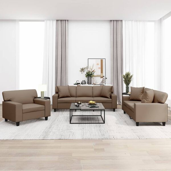 vidaXL Ensemble de canap&eacute;s 3 pcs oreillers et coussins Cappuccino