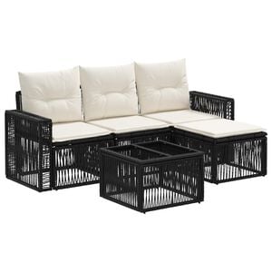 vidaXL Ensemble de canap&eacute; de jardin 5 pc Noir et blanc cr&egrave;me polyrotin