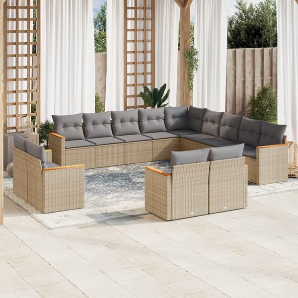 vidaXL Salon de jardin avec coussins 13 pcs beige r&eacute;sine tress&eacute;e