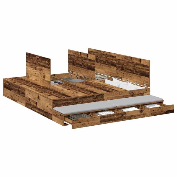 vidaXL Cadre de lit avec rangement avec tiroir Bois Ancien 180 cm